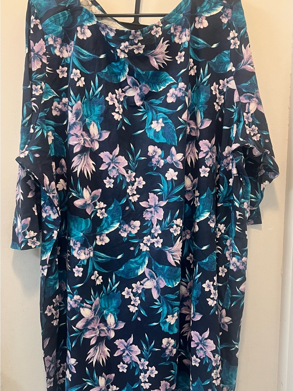 Roaman's Navy Floral Cold-Shoulder Tunic with Teal and Lavender Accents